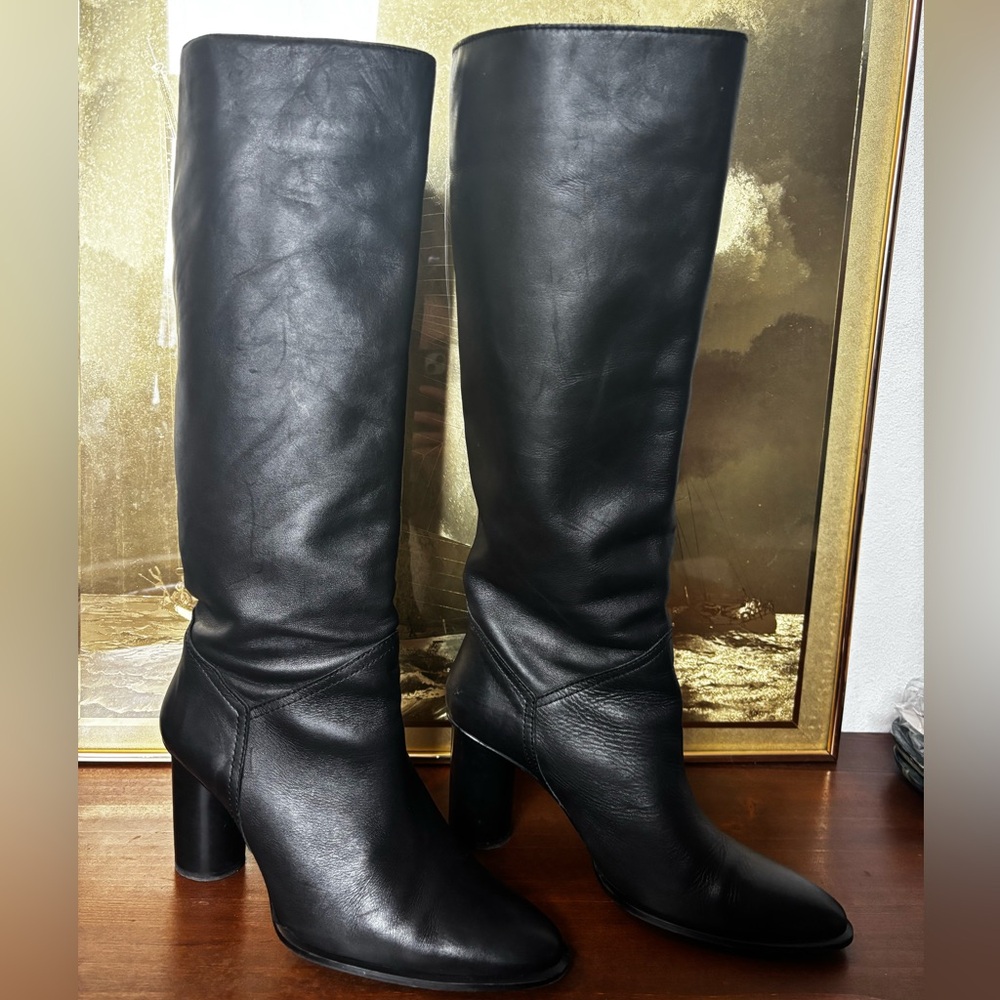 Zara Black Heeled Leather Boots